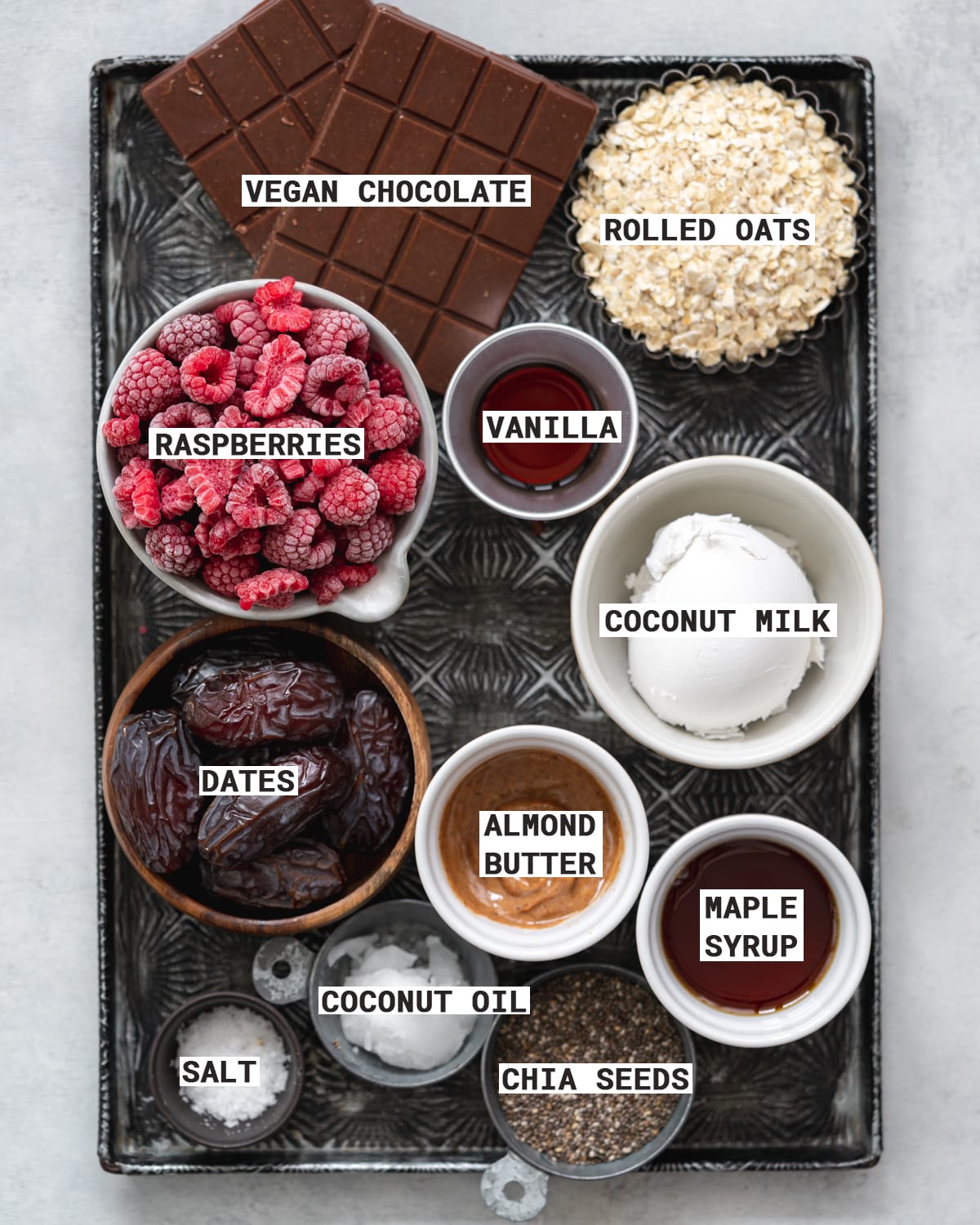 metal tray with ingredients for making vegan moon pies.