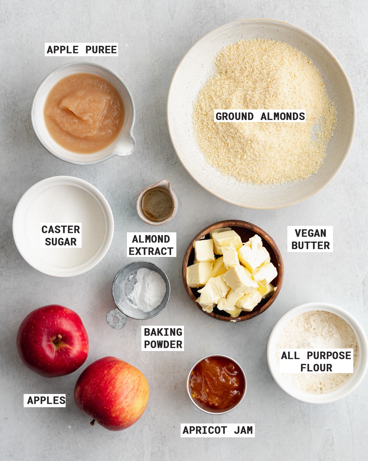 ingredients to make french apple tart.