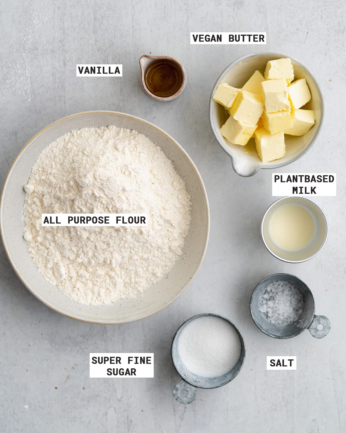 ingredients for making shortcrust pastry.