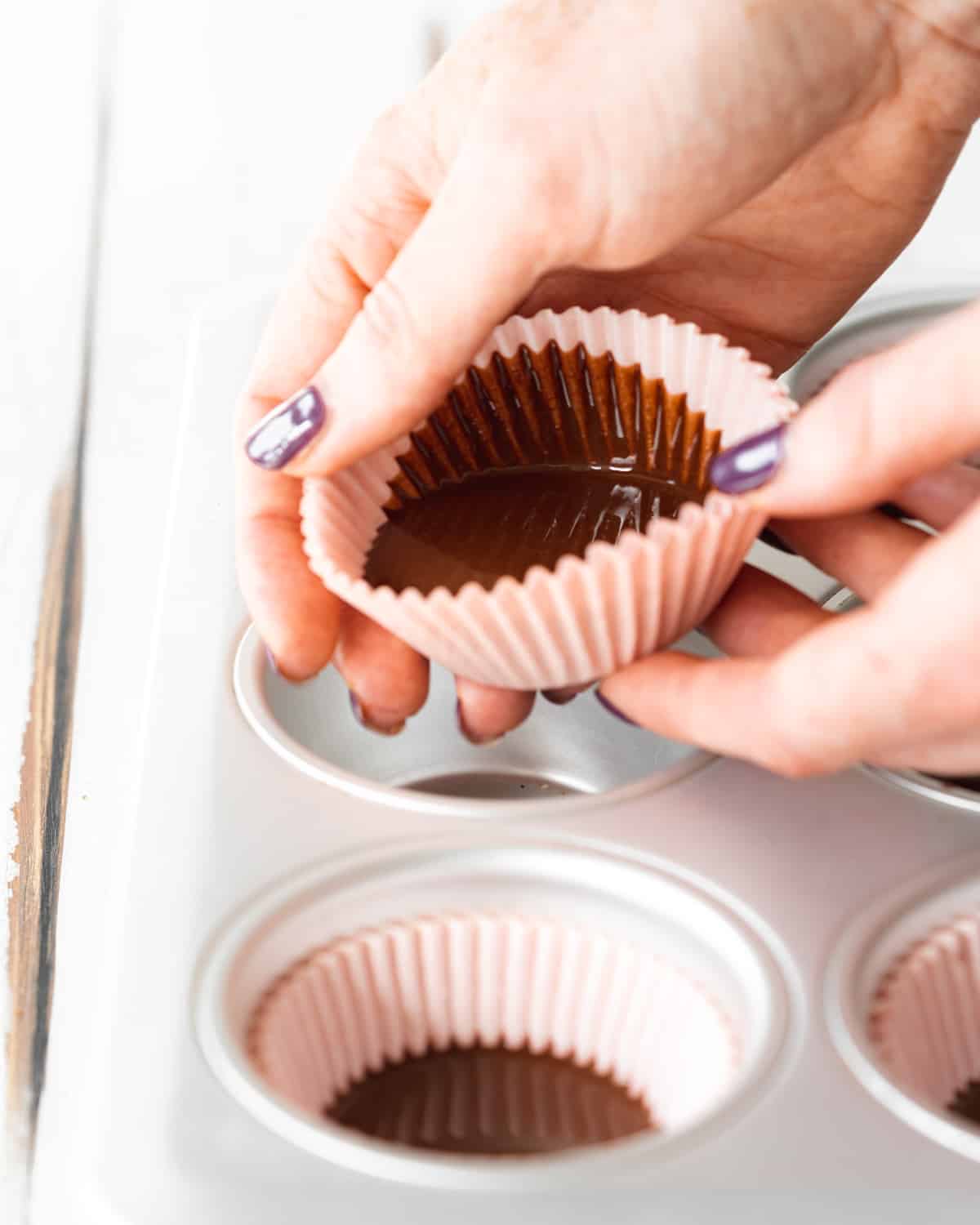making chocolate cups.